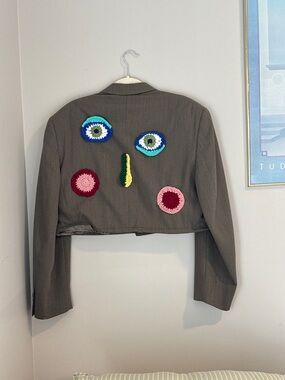 Cropped Women's Blazer Jacket in Olive Gray
